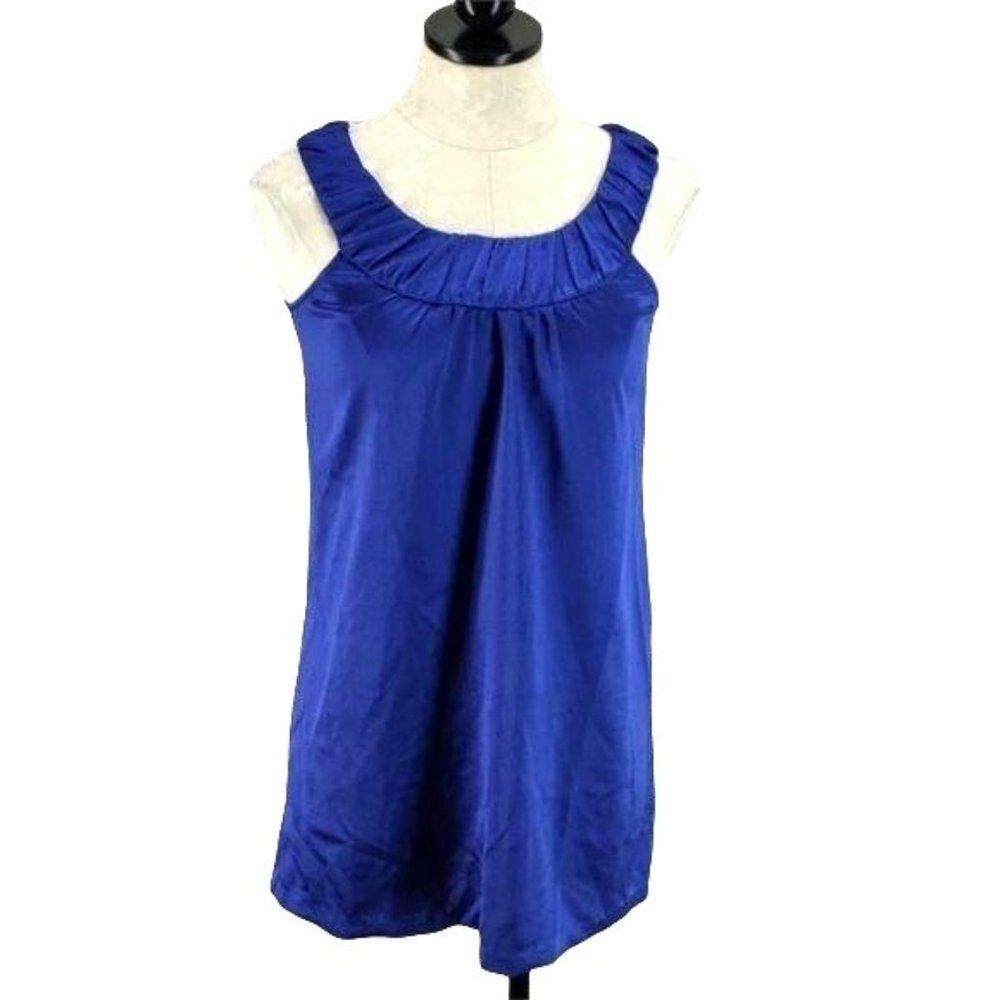 Molly New York Royal Blue Ruffle Neck Sleeveless Blouse Top Size Medium G9491HS‎